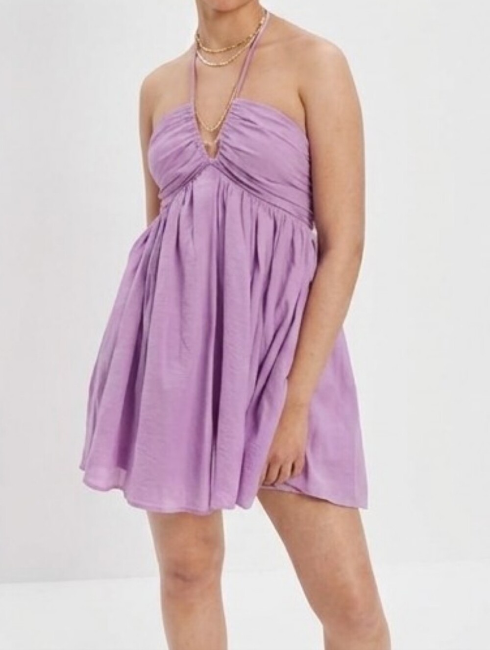 American Eagle Lilac Purple Halter Neck Cutout Mini Dress Size XS Babydoll